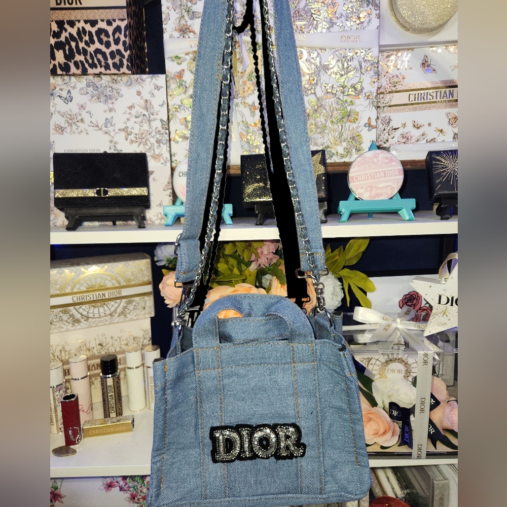Dior Blue Denim Tote with Sparkling Logo